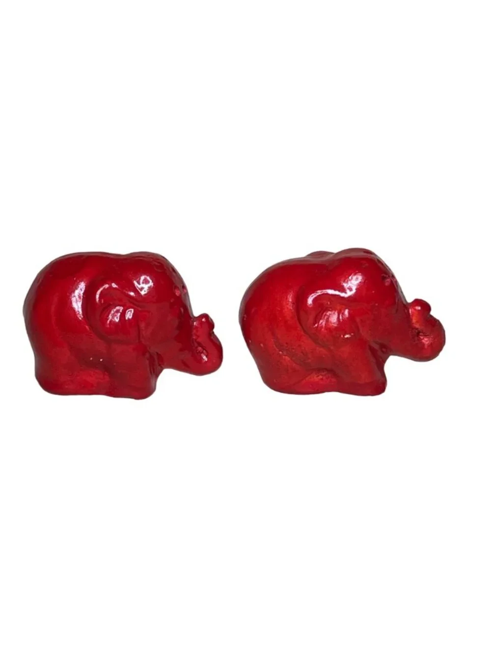 Vintage Small Red Ceramic Elephant Salt & Pepper Shakers Set